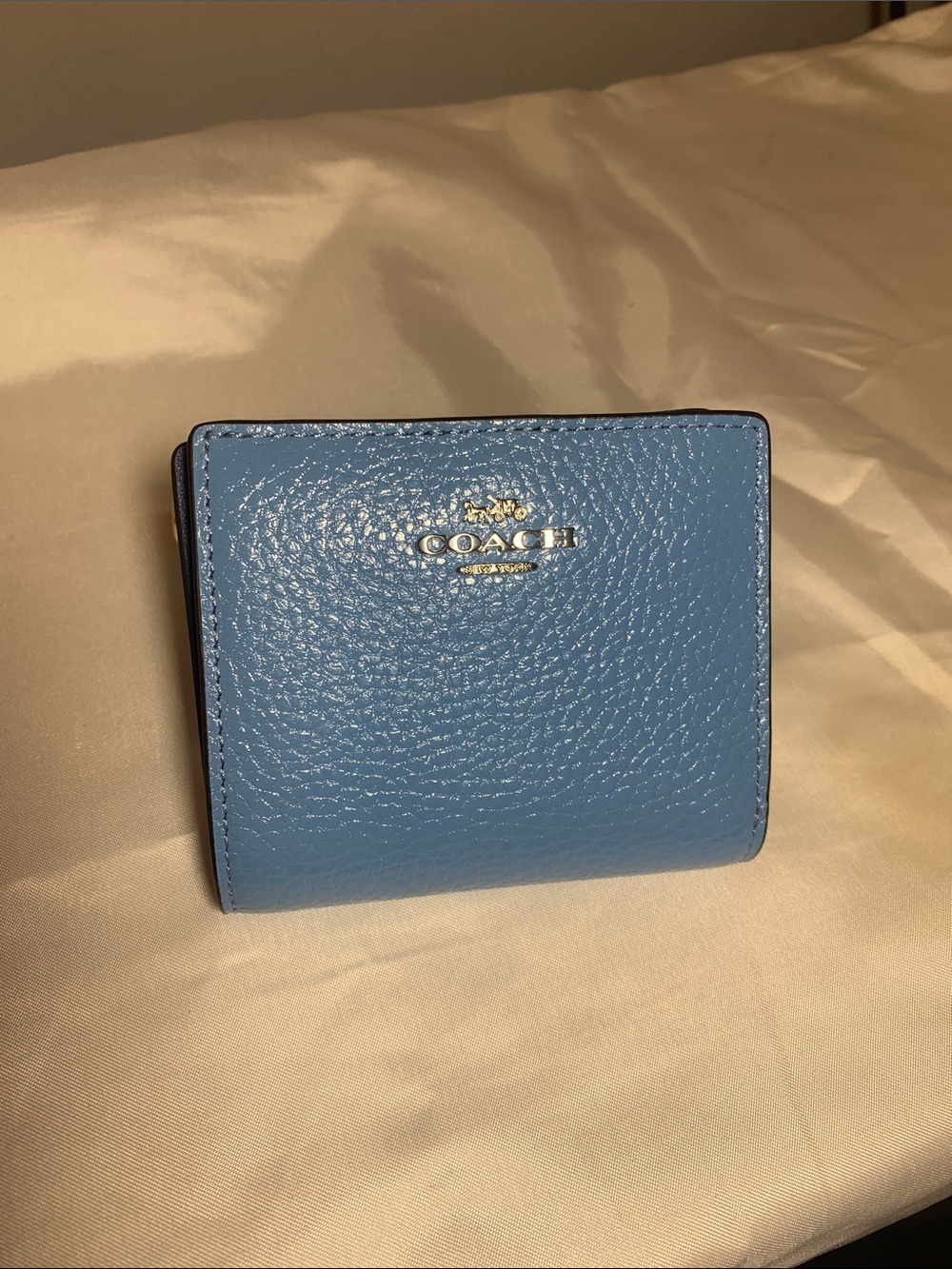 Coach Sky Blue Pebbled Leather Compact Wallet